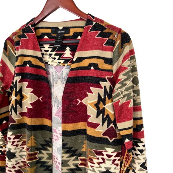 Ali Miles Sz Small Knit Sweater Jacket Blouse Shirt Top Aztec Red Ranch Montana - Picture 5 of 10